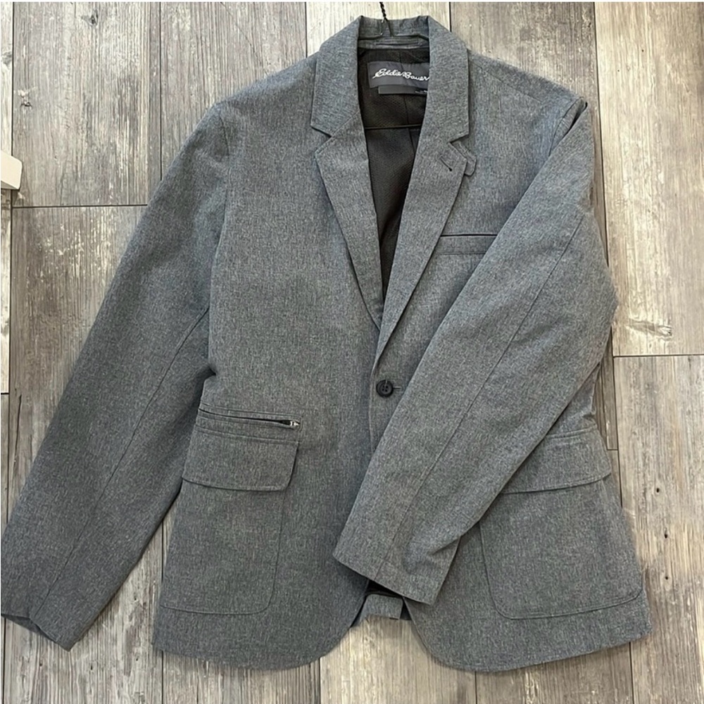 EDDIE BAUER Mens 40 reg Gray Utility Travel Blazer Jacket Stretch